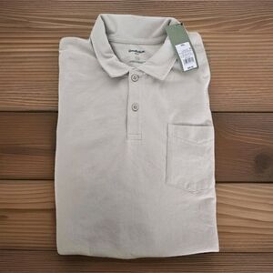 Goodfellow & Co Mens Long Sleeve Pocket Polo Shirt Cream Size XXL New With Tags